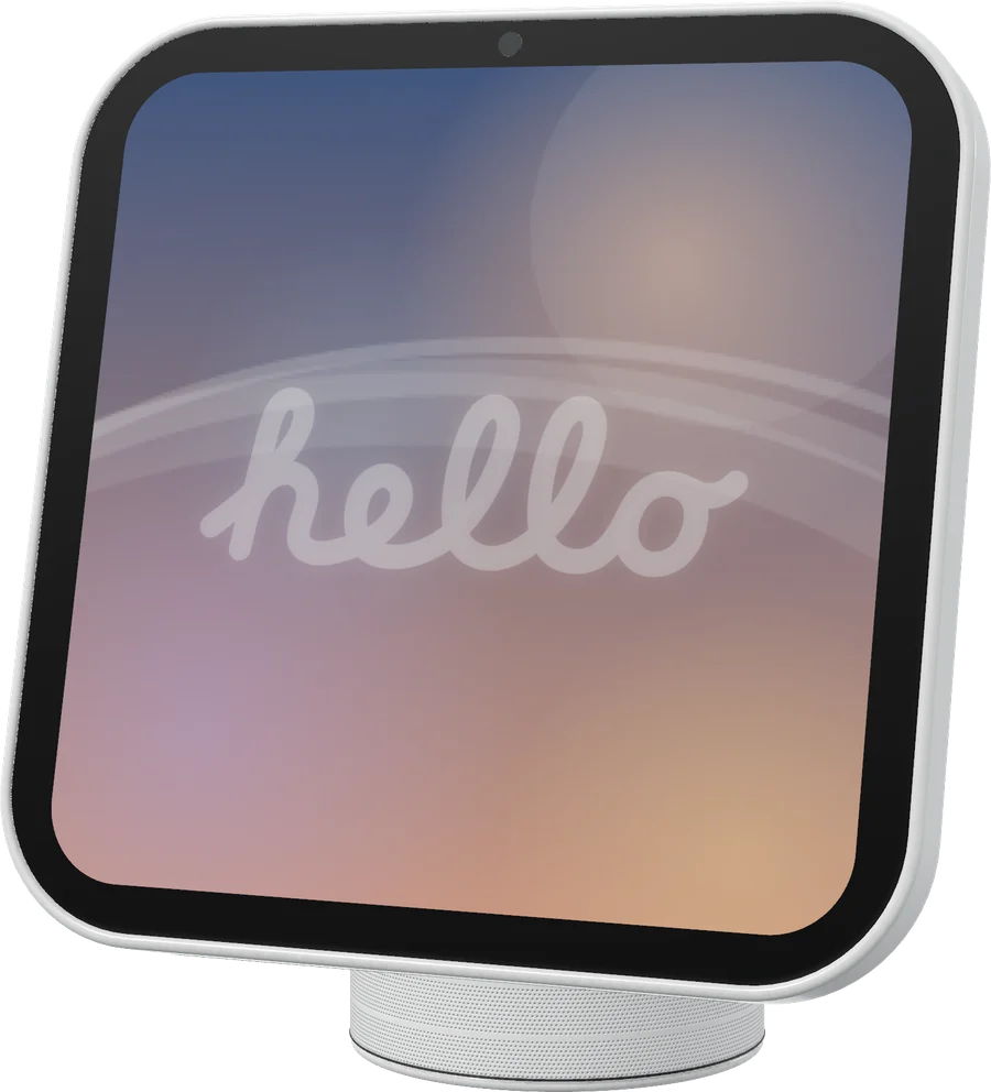 The word hello written in script on the screen
